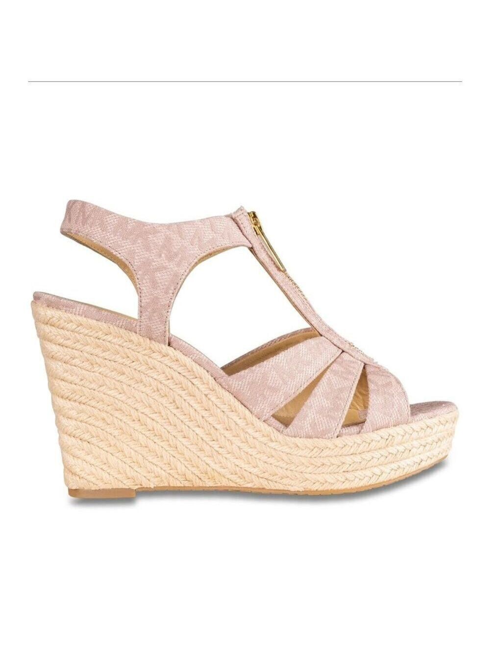 MICHAEL KORS PINK WEDGE SANDAL BERKLEY LOGO JACQUARD SIZE 10 - Picture 5 of 15